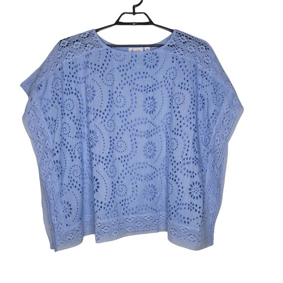 Denim&Co Tops - Denim and Company Baby Blue Lace Short Sleeve Blouse Size Medium